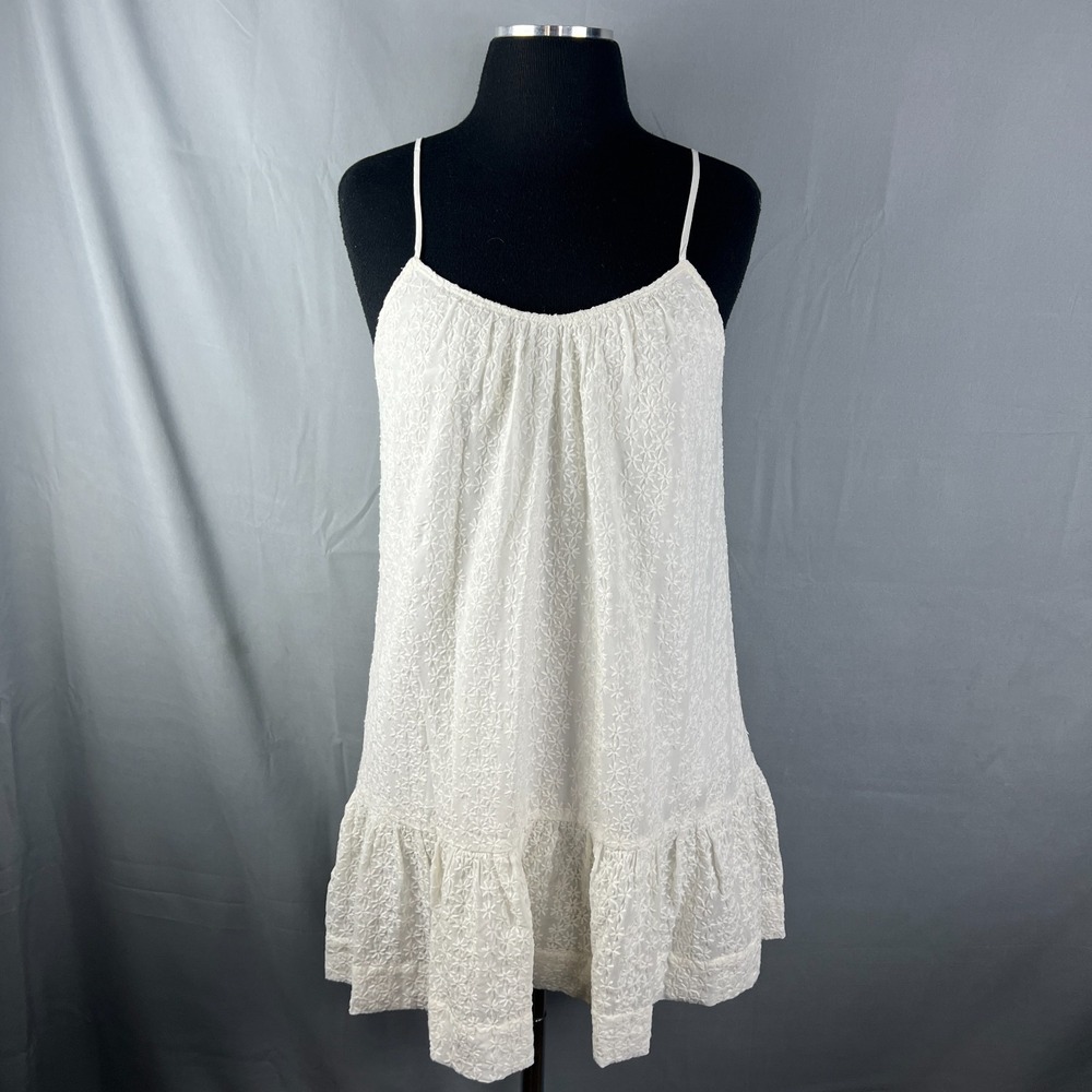 Madewell Crop Swing Top Womens XS White Embroidery Ruffle Hem Spaghetti Straps
